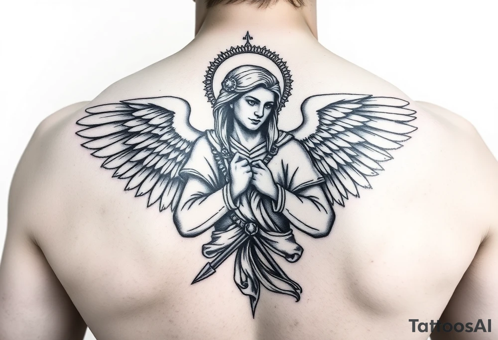 powerful and bold saint michael tattoo idea