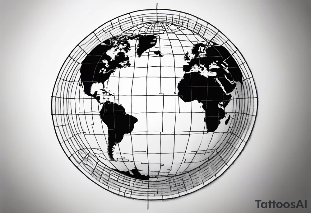 a flat map of the earth on a small fading grid tattoo idea