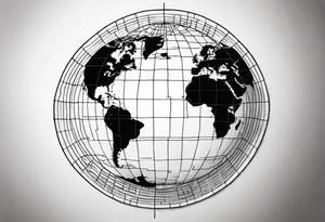 a flat map of the earth on a small fading grid tattoo idea