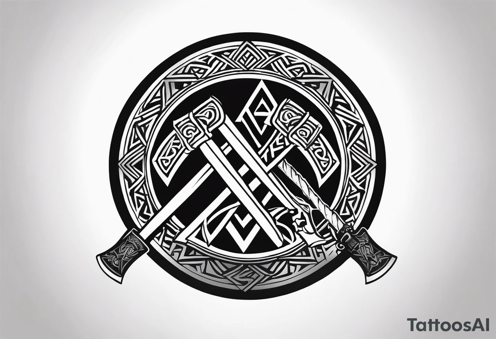 Valhalla shield valknut sword axe tattoo idea
