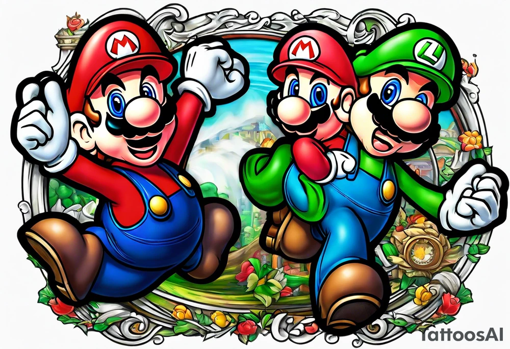 Mario and Luigi getting sucked down a tube tattoo idea