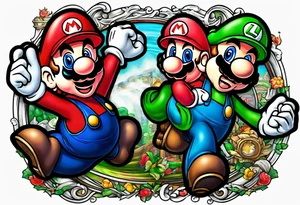 Mario and Luigi getting sucked down a tube tattoo idea