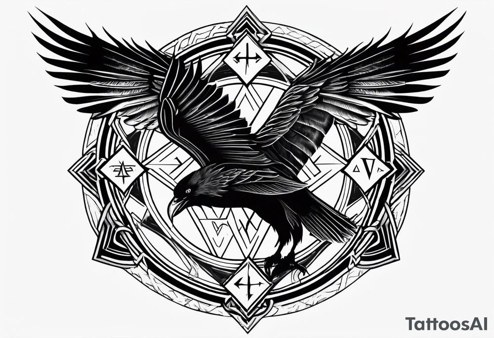 Viking Vegvisir with raven wings around it, Valknut tattoo idea