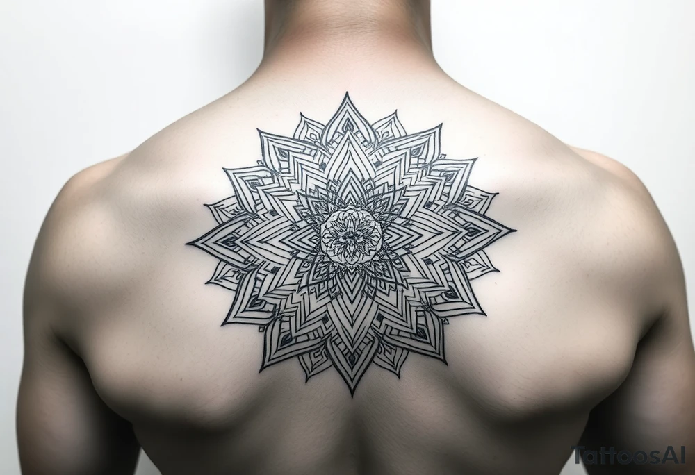 intricate mandala with sacred geometry and cosmic elements tattoo idea