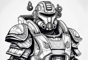 Power armor with Greek engravings tattoo idea