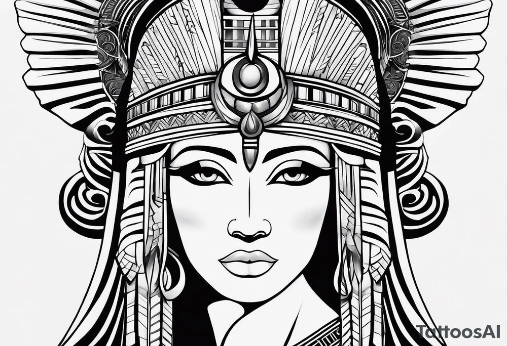 black and white Egyptian goddess Isis tattoo idea