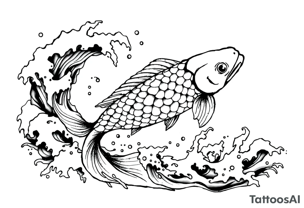 traditional koi fish swimming upstream through turbulent waves tattoo idea