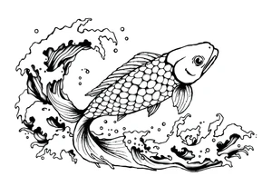 traditional koi fish swimming upstream through turbulent waves tattoo idea