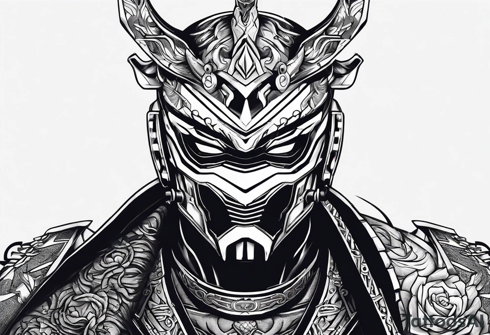 Angry Male Modern robot ninja with demon mask tattoo idea