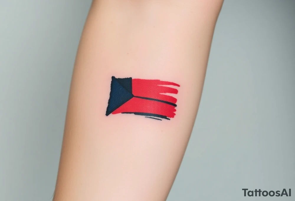A stylized Czech flag in brushstroke style, with a hand-painted aesthetic and dynamic motion tattoo idea