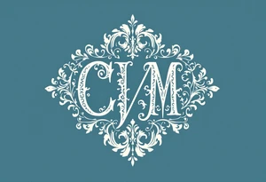 Victorian Lace Monogram – Ivory and dusty blue “C / M” styled in ornate vintage typography with lace-like borders. tattoo idea