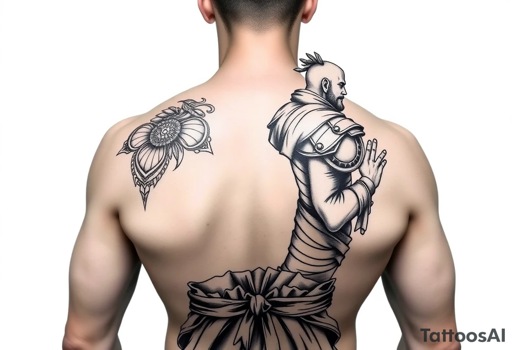 Warrior and Peaceful man standing back to back tattoo idea