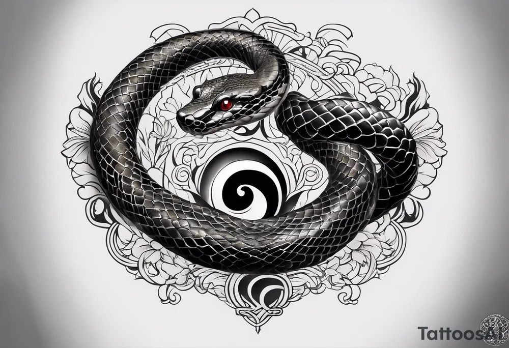 Snake tattoo for placement down the spine with the head positioned at the bottom in japanese style to symbolise a journey of healing with a slight incorporation of yin yang tattoo idea