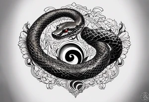 Snake tattoo for placement down the spine with the head positioned at the bottom in japanese style to symbolise a journey of healing with a slight incorporation of yin yang tattoo idea