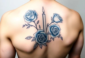 Blue roses, water, candles tattoo idea
