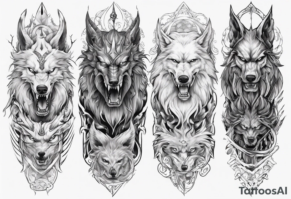Upper arm sleeve with Odin and Fenrir tattoo idea