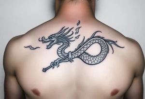 Flow dragon staff fire on the chest tattoo idea