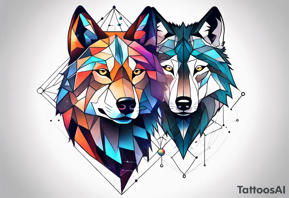 Constellation, two animal wolf, géométric tattoo idea