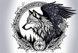 wolf raven and tree of life tattoo idea