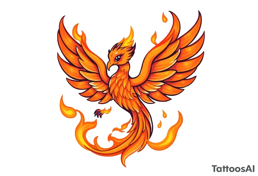 cute cartoon Phoenix , engulfed by flames tattoo idea