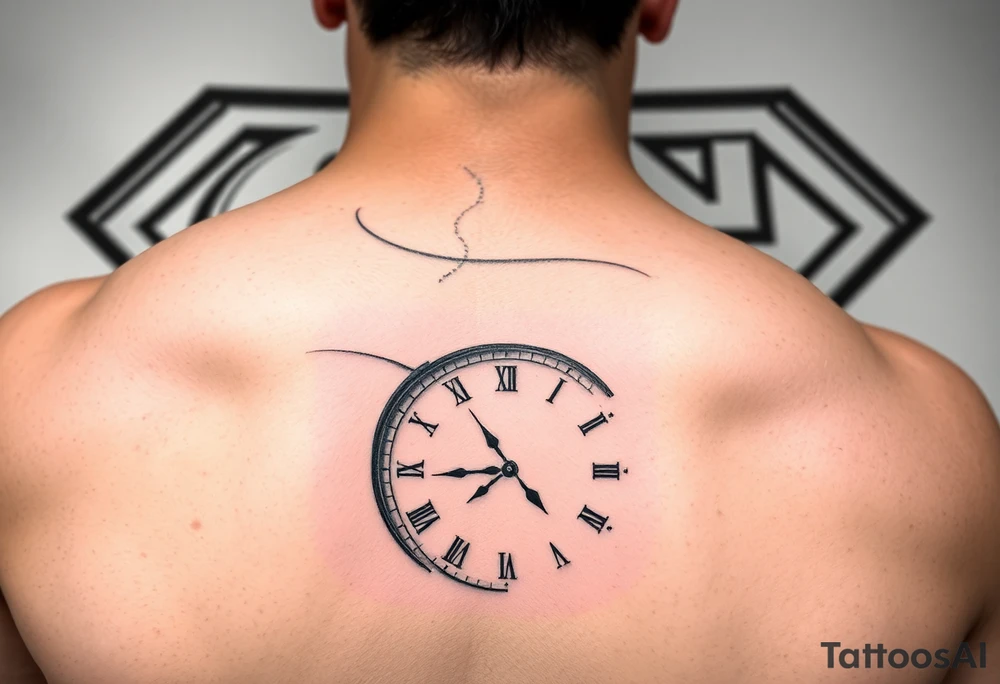 Superman sign in background names: Emma Ava Blakleigh Deacon Griffin broken clock sands of time sleeve tattoo idea