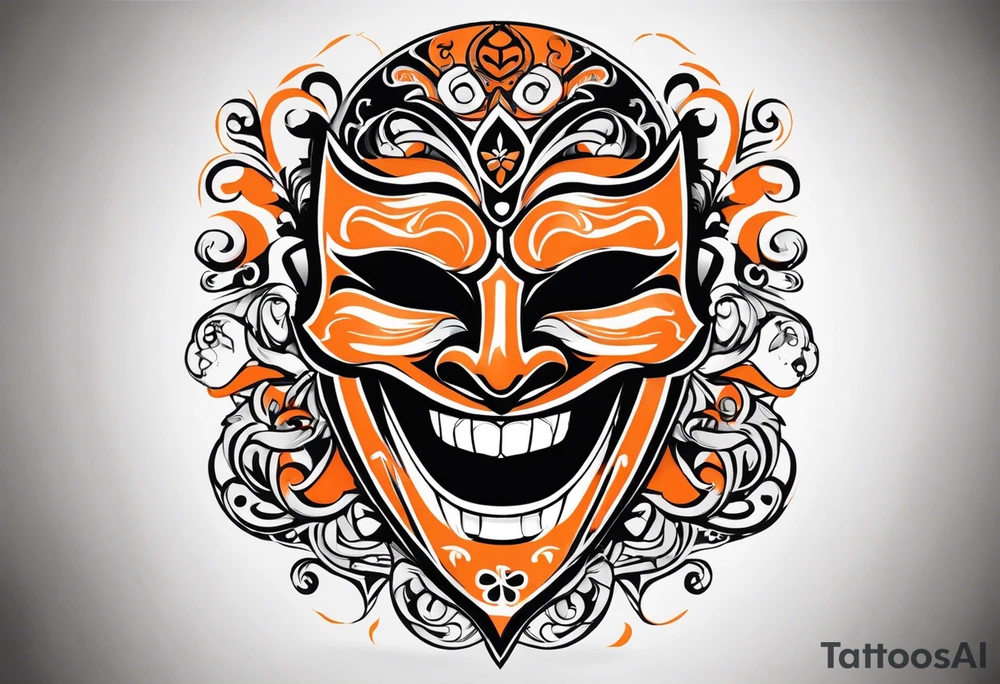 Laughing mask that is orange and black tattoo idea