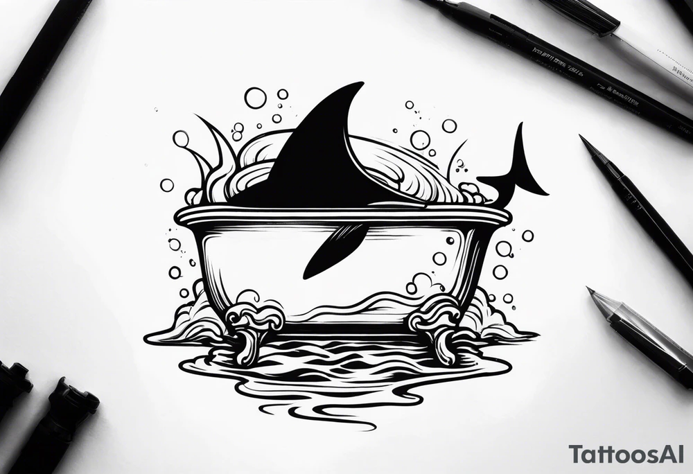 shark fin coming out of old school bathtub tattoo idea