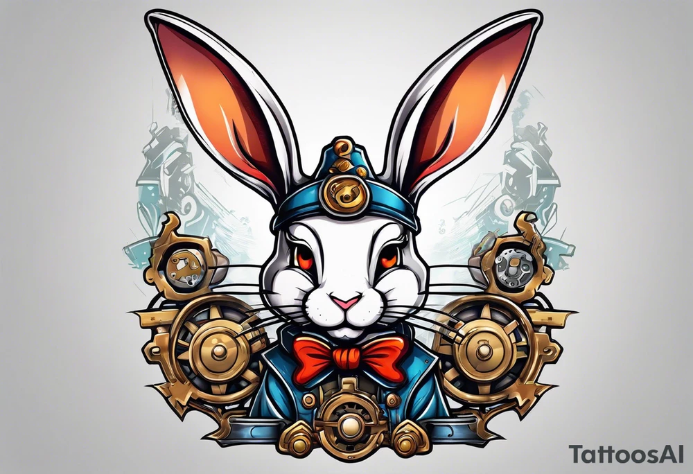 Cartoon rabbit with mechanical arms tattoo idea