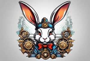 Cartoon rabbit with mechanical arms tattoo idea