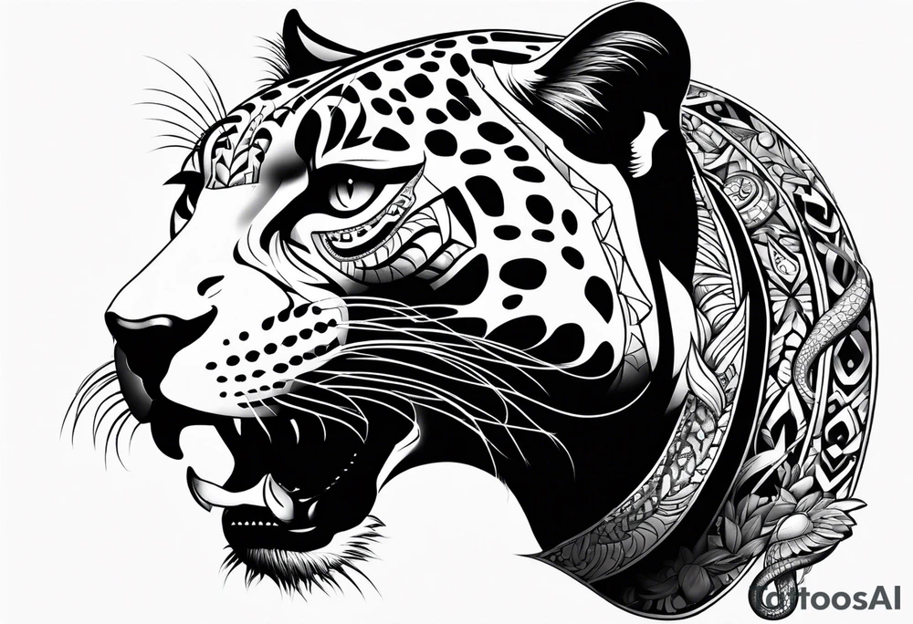 aztec black jaguar with snake tattoo idea