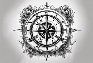 A Brocken clock whitch got an compass integrated tattoo idea