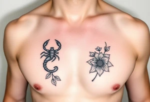 A medium tattoo including the constellation of Scorpio & Virgo as well as the flowers associated with October & September into one tattoo idea