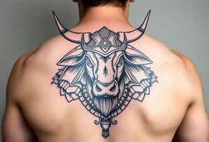 ox dressed up as masculine samurai warrior tattoo idea
