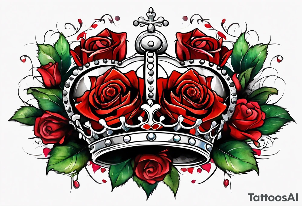 the red rose queen's crown with a heart tattoo idea