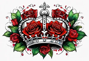 the red rose queen's crown with a heart tattoo idea