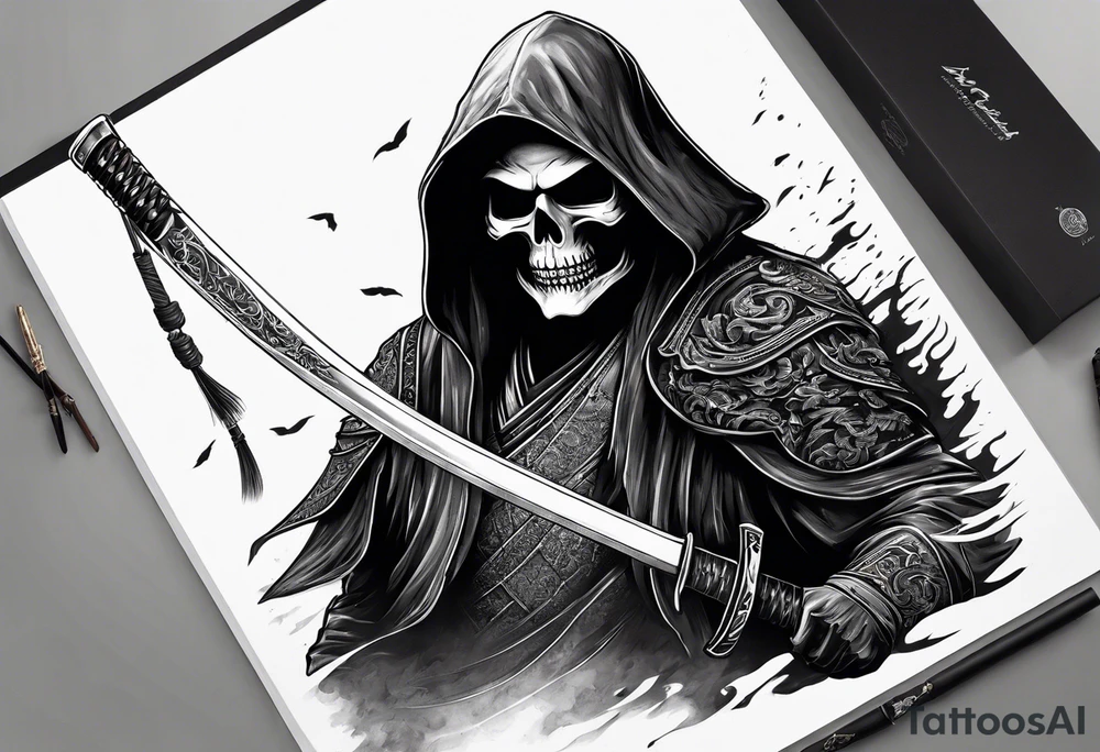 katana with grim reaper tattoo idea