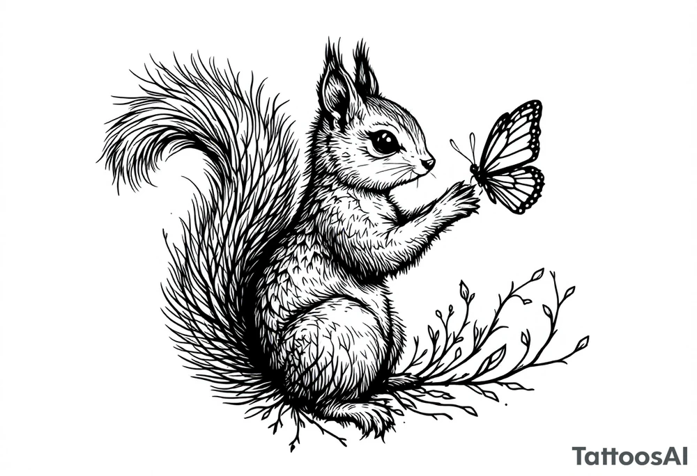 A squirrel holding a butterfly tattoo idea
