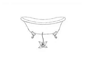 Clawfoot bathtub with lily coming up from tile floor tattoo idea