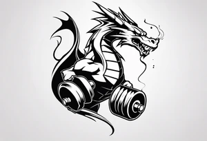 Dragon with a dumbbell in mouth tattoo idea