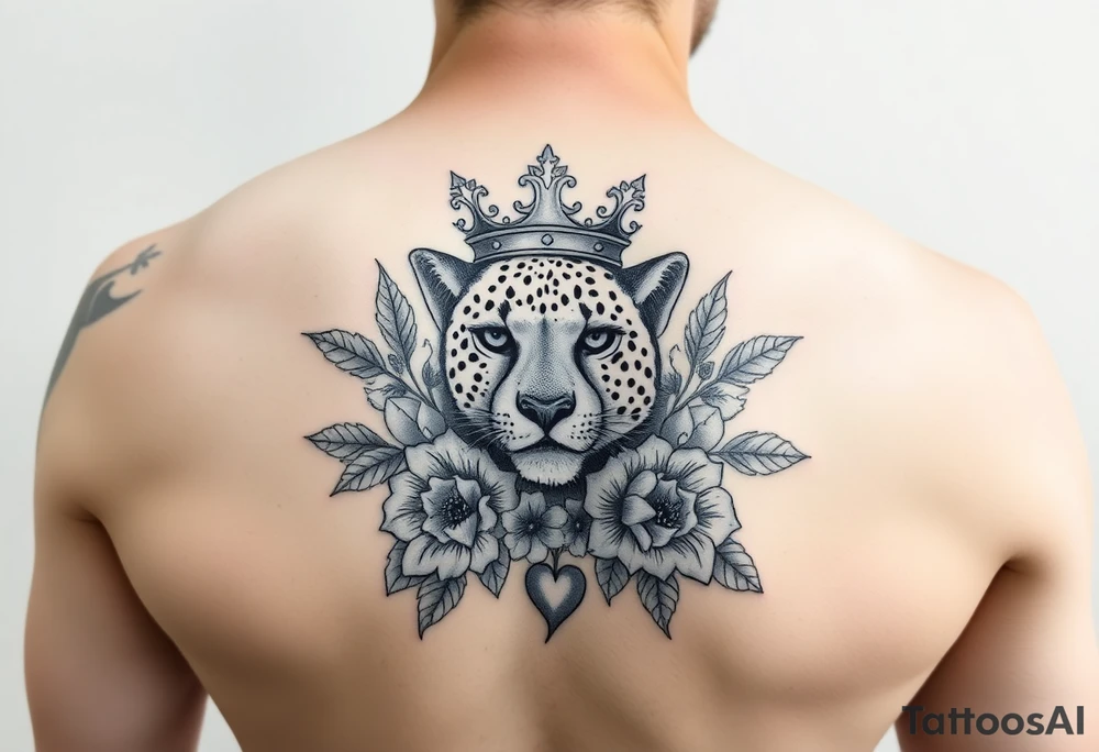Damian, with crown, cheetah flowers and hearts tattoo idea