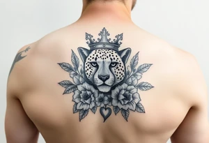 Damian, with crown, cheetah flowers and hearts tattoo idea