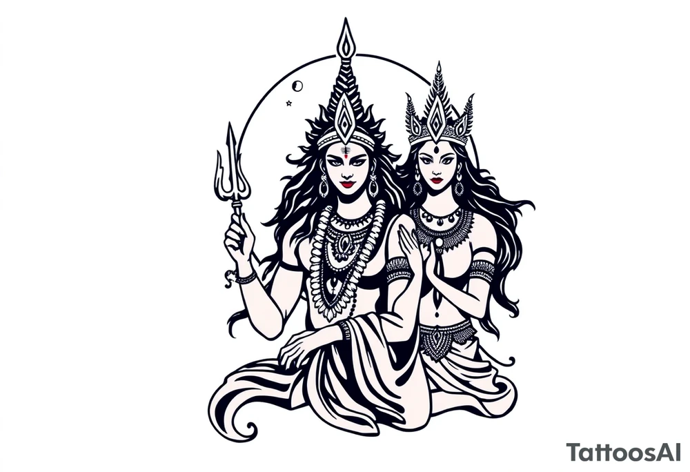 Lord Shiva, Godess Kali, Godess Lilith Together with the moon in the background tattoo idea