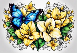 morning glory and daffodil with butterflies tattoo idea