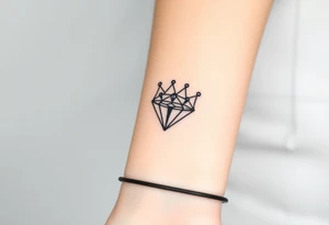 A single, large diamond centered within a sleek, minimalist crown, outlined in fine black ink with a subtle gold shadow to add depth. tattoo idea