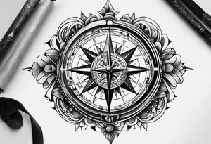 Upper arm sleeve time compass god life love tattoo idea