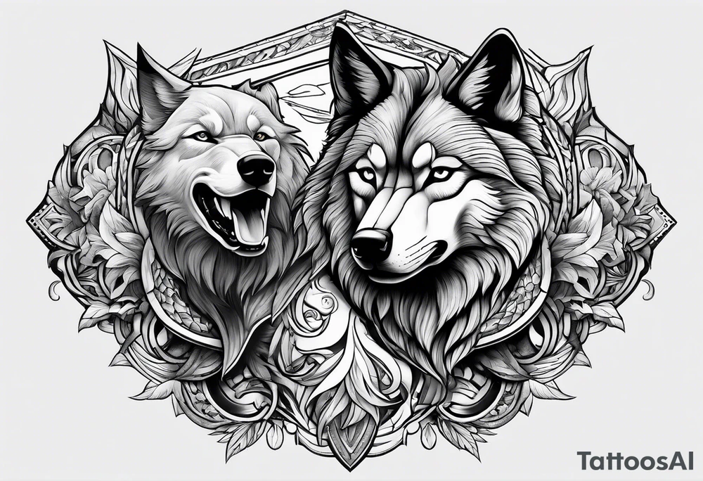 Man and wolf fighting tattoo idea