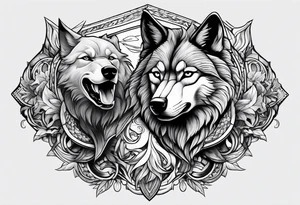 Man and wolf fighting tattoo idea