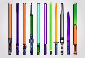 blue lightsaber, green lightsaber, orange lightsaber, purple lightsaber tattoo idea