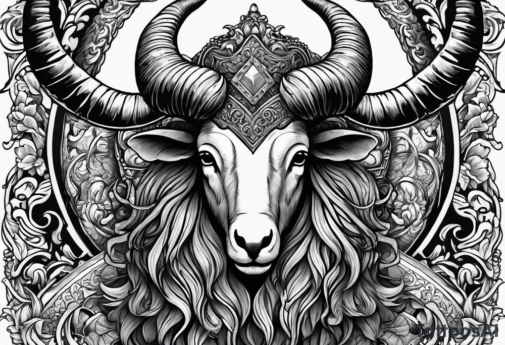 fishing, ram's horns, knight's head, angel tattoo idea