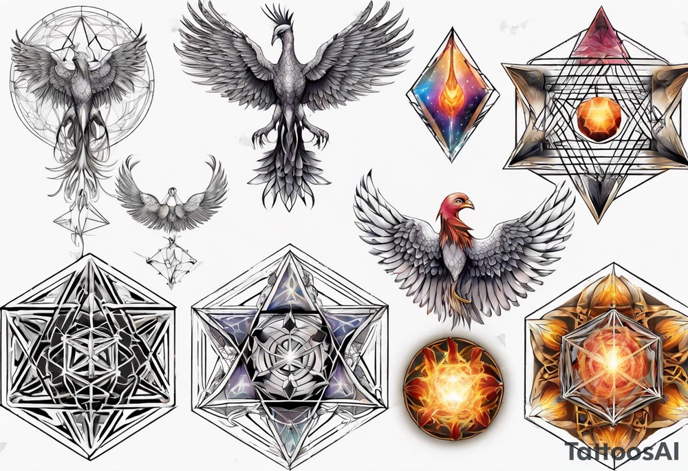 sacred geometry Metatron's cube with phoenix tattoo idea
